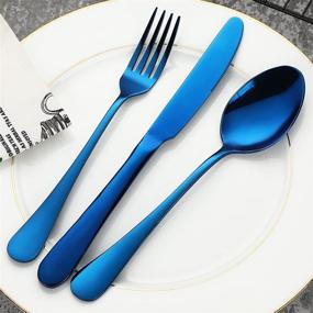 img 1 attached to Levanma Blue Silverware Set: 20-Piece Stainless Steel Flatware Cutlery Set for 4, Fork Knife Spoon Included, Mirror Polished, Dishwasher Safe