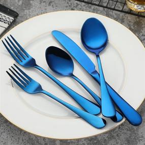 img 2 attached to Levanma Blue Silverware Set: 20-Piece Stainless Steel Flatware Cutlery Set for 4, Fork Knife Spoon Included, Mirror Polished, Dishwasher Safe