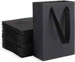 img 4 attached to 🛍️ Bulk Kraft Paper Bags with Handles, EUSOAR 20pcs 5.9"x2.3"x7.8" - Black Lunch Bags, Party Handle Bags, Wedding Gift Bags