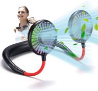 🏕️ rechargeable hanging neck sports fan - 2600mah led light hands-free usb personal wearable neckband fans battery operated 3-level air flow mini necklace fan headphone design cooling around head fan for camping logo