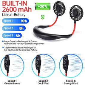 img 3 attached to 🏕️ Rechargeable Hanging Neck Sports Fan - 2600mAh LED Light Hands-Free USB Personal Wearable Neckband Fans Battery Operated 3-Level Air Flow Mini Necklace Fan Headphone Design Cooling Around Head Fan for Camping