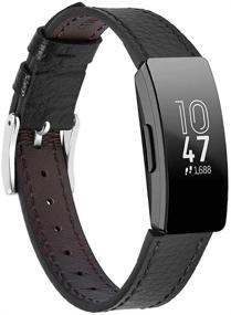 img 4 attached to 🔗 Genuine Leather Bands for Fitbit Inspire 2 / HR/Inspire - Classic Replacement Wristbands with Metal Connectors - Women & Men - Small/Large - Black