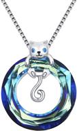 swarovski crystal sun necklace with sterling silver/ cat pendant, 925 silver burning sun charm/ cute animal cat jewelry gift for women girls 18''+2'' logo