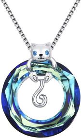 img 4 attached to Swarovski Crystal Sun Necklace with Sterling Silver/ Cat Pendant, 925 Silver Burning Sun Charm/ Cute Animal Cat Jewelry Gift for Women Girls 18''+2''