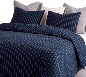 img 2 attached to 🛏️ Navy Striped Comforter Set - White Vertical Ticking Stripes Pattern on Navy Blue, 100% Cotton Fabric with Soft Microfiber Inner Fill Bedding (3pcs, Queen Size) by Wake In Cloud