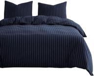 🛏️ navy striped comforter set - white vertical ticking stripes pattern on navy blue, 100% cotton fabric with soft microfiber inner fill bedding (3pcs, queen size) by wake in cloud logo