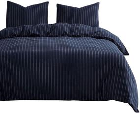 img 4 attached to 🛏️ Navy Striped Comforter Set - White Vertical Ticking Stripes Pattern on Navy Blue, 100% Cotton Fabric with Soft Microfiber Inner Fill Bedding (3pcs, Queen Size) by Wake In Cloud