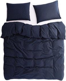 img 1 attached to 🛏️ Navy Striped Comforter Set - White Vertical Ticking Stripes Pattern on Navy Blue, 100% Cotton Fabric with Soft Microfiber Inner Fill Bedding (3pcs, Queen Size) by Wake In Cloud