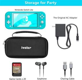 img 3 attached to Nintendo Switch Lite 2019 - Large Capacity Carrying Case with AC Wall Charger Adapter, 2 Pack Screen Protector, and 20 Game Card Slots | iVoler Protective Travel Case Cover