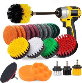 img 4 attached to 🔧 JUSONEY 24-Piece Drill Brush Attachment Set: Power Scrubber Kit with Long Extension, Scrubbing Pads for Tile, Bathtub, Sinks, Floor, Wheels, and Carpet
