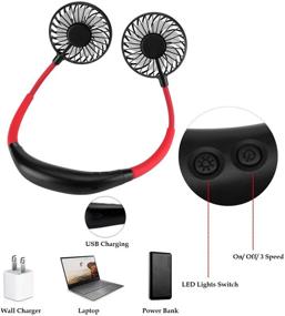 img 3 attached to 🌀 Black Portable Neck Fan with 360° Rotation, USB Fan Color Changing LED, Aromatherapy, Lower Noise and Strong Airflow - Headphone Design for Sport, Outdoor, Travel, Office, and Home