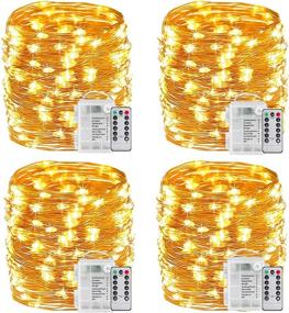 img 4 attached to 🔌 YITING 4-Pack 33Ft 100 LED Fairy Lights Battery Operated + Remote Control Timer, 8 Modes Waterproof Copper Wire Twinkle String Lights for Bedroom Wedding Chirstmas Decor, Warm White