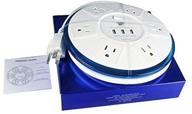 tp ufo slim design 6-outlet clear-blue round power center with usb ports and surge protection - ideal for home office, meeting room. ul listed logo