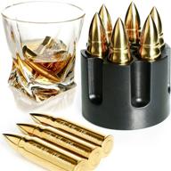 🥃 premium golden whiskey stones: extra large 6 pc. stainless steel bullets with revolver barrel base - laser engraved ice cubes chillers for reusable chilling - perfect gift set for men, father's day, military man logo