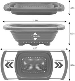 img 3 attached to 🍽️ QiMH Collapsible Colander, Extendable Handle Silicone Kitchen Strainer for Over The Sink, Veggies, Fruit, Pasta, 6-Quart, BPA-Free - Foldable Strainer for Efficient Kitchen Use