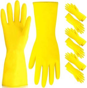 img 4 attached to 🧤 Rubber Dishwashing Gloves - Heavy Duty Yellow Flock Lined Kitchen Gloves for Effective Cleaning