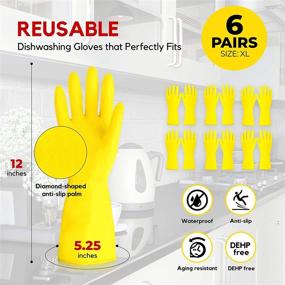 img 3 attached to 🧤 Rubber Dishwashing Gloves - Heavy Duty Yellow Flock Lined Kitchen Gloves for Effective Cleaning