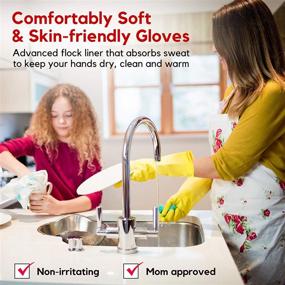 img 1 attached to 🧤 Rubber Dishwashing Gloves - Heavy Duty Yellow Flock Lined Kitchen Gloves for Effective Cleaning