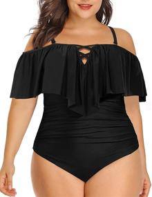 img 3 attached to 👙 Daci Women's Plus Size Flounce Off Shoulder Swimsuit with Tummy Control - One Piece Bathing Suit