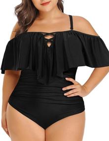 img 1 attached to 👙 Daci Women's Plus Size Flounce Off Shoulder Swimsuit with Tummy Control - One Piece Bathing Suit