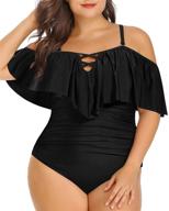 👙 daci women's plus size flounce off shoulder swimsuit with tummy control - one piece bathing suit logo