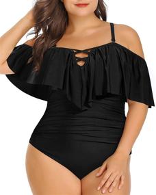 img 4 attached to 👙 Daci Women's Plus Size Flounce Off Shoulder Swimsuit with Tummy Control - One Piece Bathing Suit