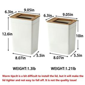 img 3 attached to 🗑️ DoxiGlobal Set of 2 Slim Plastic Trash Cans - Rectangular Wastebaskets with Wood Lip, Small Garbage Containers for Home, Office, Bathroom, Kitchen - White, 2 Gallon and 2.4 Gallon