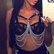 🖤 ludress punk layered chest chain: stylish black leather bar chain rave circle body jewelry for women and girls logo