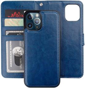 img 4 attached to Bocasal Compatible With IPhone 12 Mini Wallet Case With Card Holder PU Leather Magnetic Detachable Kickstand Shockproof Wrist Strap Removable Flip Cover (Blue)