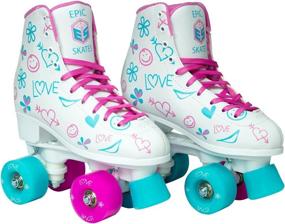 img 1 attached to 🛼 Epic Frost High-Top Roller Skates - Indoor/Outdoor Quad Skates for Women with 2 Pairs of Laces (Pink & Blue)