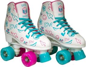 img 2 attached to 🛼 Epic Frost High-Top Roller Skates - Indoor/Outdoor Quad Skates for Women with 2 Pairs of Laces (Pink & Blue)