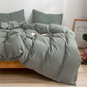 img 3 attached to 🛏️ Mucalis Sage Green Duvet Cover Set - 100% Natural Washed Cotton - Queen Size 3pc Solid Modern Light Green Bedding with Zipper Closure and Corner Ties - Soft and Hypoallergenic (No Comforter Included)