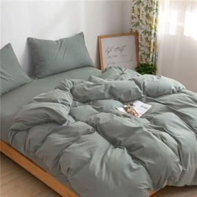img 2 attached to 🛏️ Mucalis Sage Green Duvet Cover Set - 100% Natural Washed Cotton - Queen Size 3pc Solid Modern Light Green Bedding with Zipper Closure and Corner Ties - Soft and Hypoallergenic (No Comforter Included)