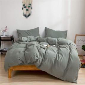 img 4 attached to 🛏️ Mucalis Sage Green Duvet Cover Set - 100% Natural Washed Cotton - Queen Size 3pc Solid Modern Light Green Bedding with Zipper Closure and Corner Ties - Soft and Hypoallergenic (No Comforter Included)