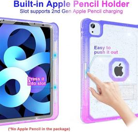 img 3 attached to 🎨 ZoneFoker iPad Air 4 Case with Pencil Holder/Stand, Clear Sturdy Slim Cover for iPad Air 4th Generation 10.9 inch (Glitter Purple to Blue)