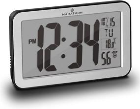 img 4 attached to ⏰ Марафонная платиновая автоматически настраиваемая атомная цифровая настенные часы с панорамным видом: дата, температура, 8 часовых поясов, авто DST - серебро.