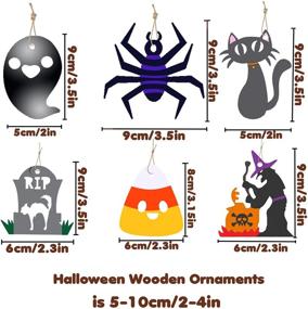 img 3 attached to 60 Pcs VEYLIN Halloween Wooden Ornaments, Unfinished Hanging Ornaments for Halloween Party Supplies