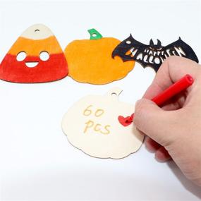 img 1 attached to 60 Pcs VEYLIN Halloween Wooden Ornaments, Unfinished Hanging Ornaments for Halloween Party Supplies