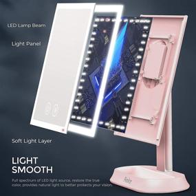 img 1 attached to Makeup Mirror with LED Lights - High Definition Portable Cosmetic Beauty Trifold Mirror, Pink - 1X 5X 7X Magnification, Touch Screen, 3 Color Lighting Modes, Dual Power