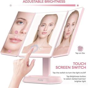 img 3 attached to Makeup Mirror with LED Lights - High Definition Portable Cosmetic Beauty Trifold Mirror, Pink - 1X 5X 7X Magnification, Touch Screen, 3 Color Lighting Modes, Dual Power