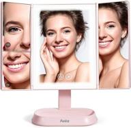 makeup mirror with led lights - high definition portable cosmetic beauty trifold mirror, pink - 1x 5x 7x magnification, touch screen, 3 color lighting modes, dual power logo