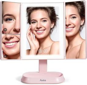 img 4 attached to Makeup Mirror with LED Lights - High Definition Portable Cosmetic Beauty Trifold Mirror, Pink - 1X 5X 7X Magnification, Touch Screen, 3 Color Lighting Modes, Dual Power