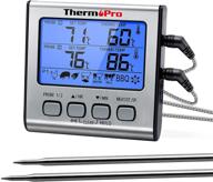 🔥 thermopro tp-17 digital cooking meat thermometer with dual probes, large lcd backlight, timer mode - ideal for smoker, kitchen, oven, bbq - silver logo