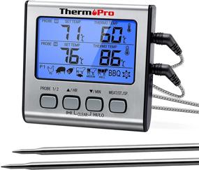 img 4 attached to 🔥 ThermoPro TP-17 Digital Cooking Meat Thermometer with Dual Probes, Large LCD Backlight, Timer Mode - Ideal for Smoker, Kitchen, Oven, BBQ - Silver