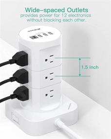 img 2 attached to 💡 12-Outlet Surge Protector Power Strip Tower with 4 USB Ports (including 1 USB C) - 6FT Heavy Duty Extension Cord, Flat Plug, Multi Plug Outlet Extender with Overload Protection for Home Office