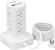 💡 12-outlet surge protector power strip tower with 4 usb ports (including 1 usb c) - 6ft heavy duty extension cord, flat plug, multi plug outlet extender with overload protection for home office логотип