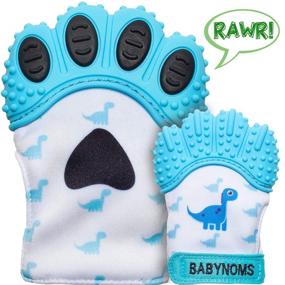 img 3 attached to 🦕 BabyNoms Teething Mitten - The Original Teething Paw | Safe Silicone Teething Toys & Ring for Self-Soothing Teething Relief - Dino Blue Teether