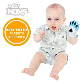 img 1 attached to 🦕 BabyNoms Teething Mitten - The Original Teething Paw | Safe Silicone Teething Toys & Ring for Self-Soothing Teething Relief - Dino Blue Teether