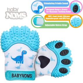 img 2 attached to 🦕 BabyNoms Teething Mitten - The Original Teething Paw | Safe Silicone Teething Toys & Ring for Self-Soothing Teething Relief - Dino Blue Teether