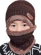 kids winter hat and scarf set with fleece lining - t wilker 2pcs cap for 5-14 year old boys girls logo